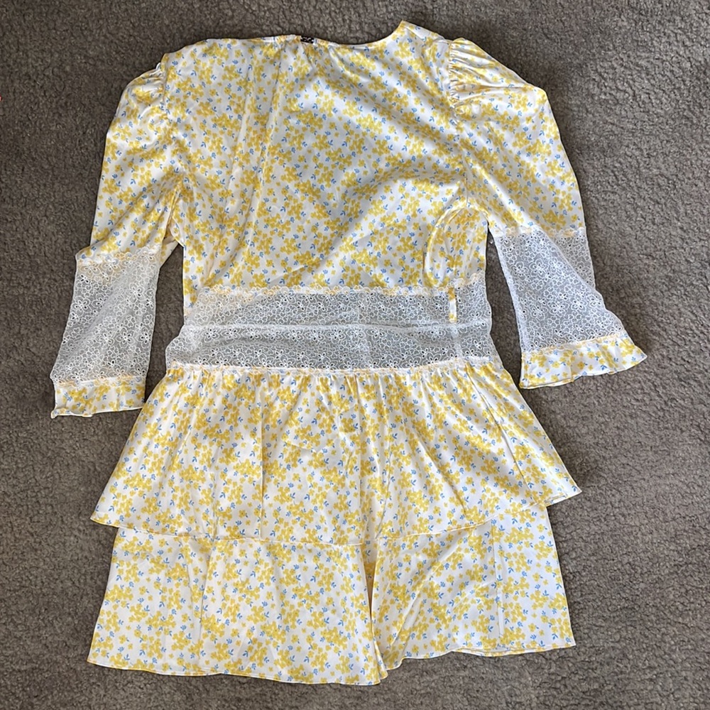 For Love And Lemons Yellow Daffodil Floral Mini Dress/Robe (XL) - Picture 14 of 16